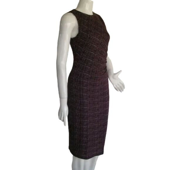 LOFT Dress, S, Maroon/Burgundy, Crosshatch, Clingy, Gathered Hip - Picture 2 of 13